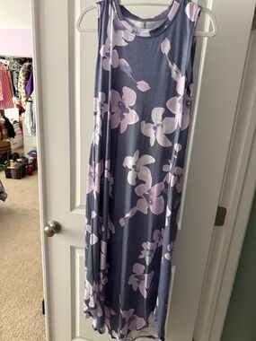 Sleeveless Floral Maxi Dress in Slate Blue and Light Lilac